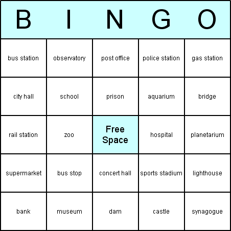 Buildings Bingo Card