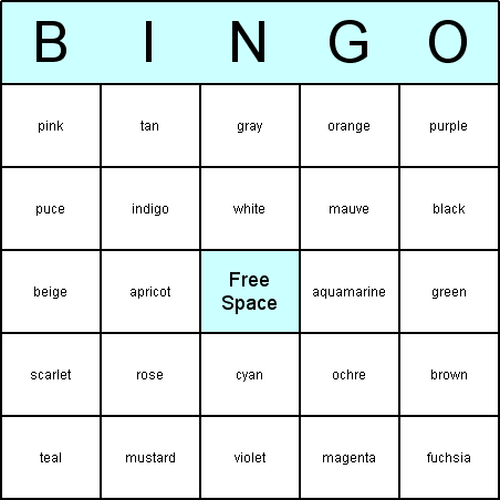 Colors Bingo Card