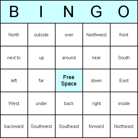 Directions Bingo Card