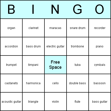 Musical Instruments Bingo Card