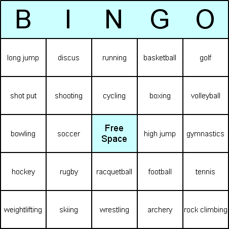 Sports Bingo Card